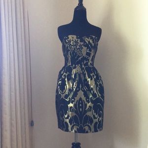 H&M black and gold strapless dress